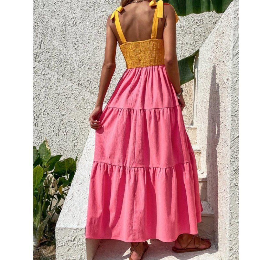 Lemonade ColorBlock Shirred  Ruffled Hem Cami Dress - Picture 3 of 10